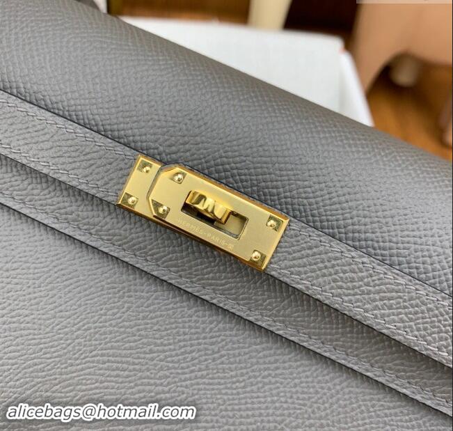 Well Crafted Hermes Kelly To Go Wallet Bag in Original Epsom Leather H0801 8F Tinware Grey/Gold 2024 (Full Handmade)