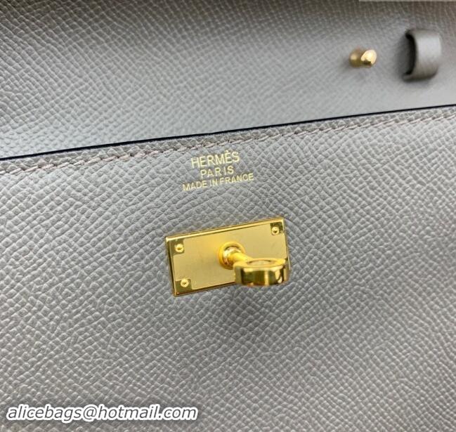 Well Crafted Hermes Kelly To Go Wallet Bag in Original Epsom Leather H0801 8F Tinware Grey/Gold 2024 (Full Handmade)