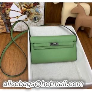 Top Grade Hermes Kelly To Go Wallet Bag in Original Epsom Leather H0801 3I Avocado Green/Silver 2024 (Full Handmade)