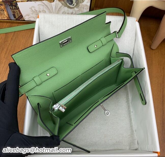 Top Grade Hermes Kelly To Go Wallet Bag in Original Epsom Leather H0801 3I Avocado Green/Silver 2024 (Full Handmade)