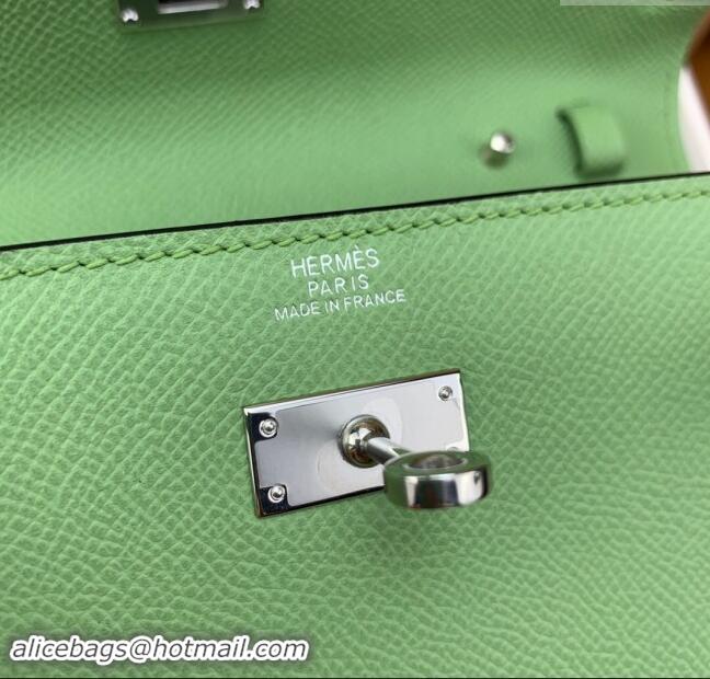 Top Grade Hermes Kelly To Go Wallet Bag in Original Epsom Leather H0801 3I Avocado Green/Silver 2024 (Full Handmade)