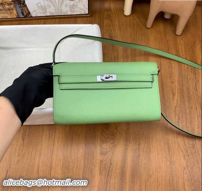 Top Grade Hermes Kelly To Go Wallet Bag in Original Epsom Leather H0801 3I Avocado Green/Silver 2024 (Full Handmade)