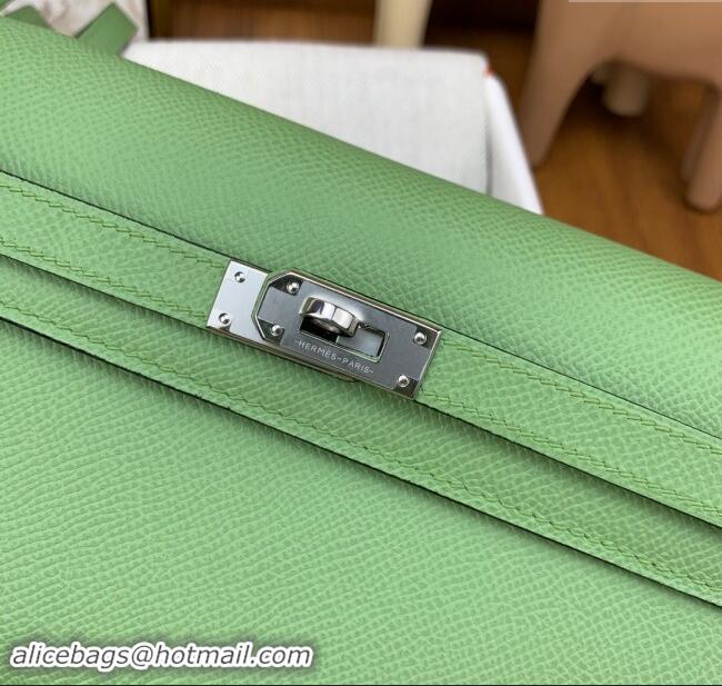 Top Grade Hermes Kelly To Go Wallet Bag in Original Epsom Leather H0801 3I Avocado Green/Silver 2024 (Full Handmade)