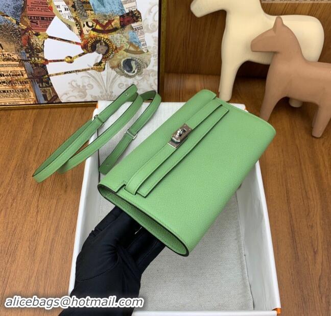 Top Grade Hermes Kelly To Go Wallet Bag in Original Epsom Leather H0801 3I Avocado Green/Silver 2024 (Full Handmade)