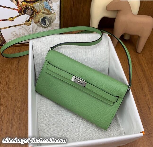 Top Grade Hermes Kelly To Go Wallet Bag in Original Epsom Leather H0801 3I Avocado Green/Silver 2024 (Full Handmade)