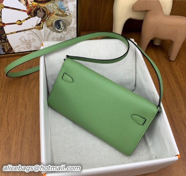 Top Grade Hermes Kelly To Go Wallet Bag in Original Epsom Leather H0801 3I Avocado Green/Silver 2024 (Full Handmade)