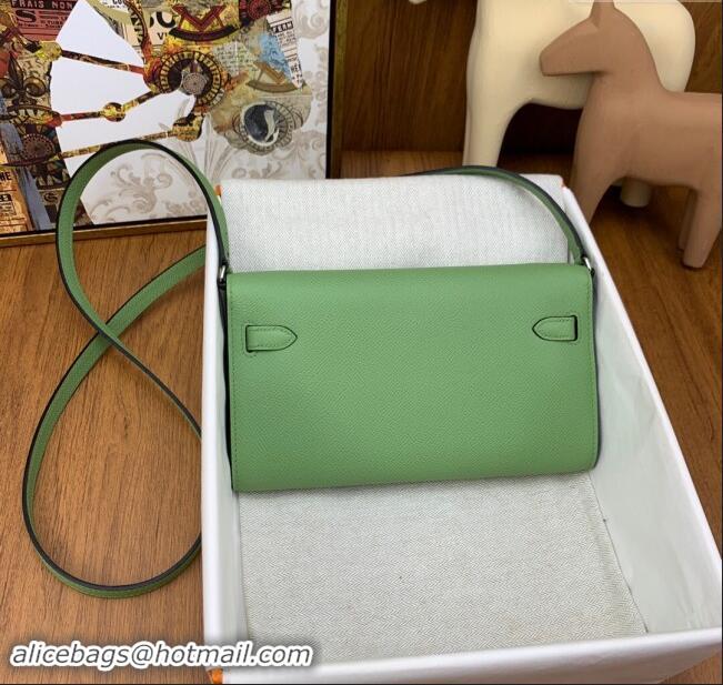 Top Grade Hermes Kelly To Go Wallet Bag in Original Epsom Leather H0801 3I Avocado Green/Silver 2024 (Full Handmade)