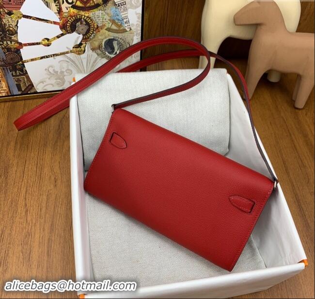 Market Sells Hermes Kelly To Go Wallet Bag in Original Epsom Leather H0801 Q5 National Flag Red/Silver 2024 (Full Handma