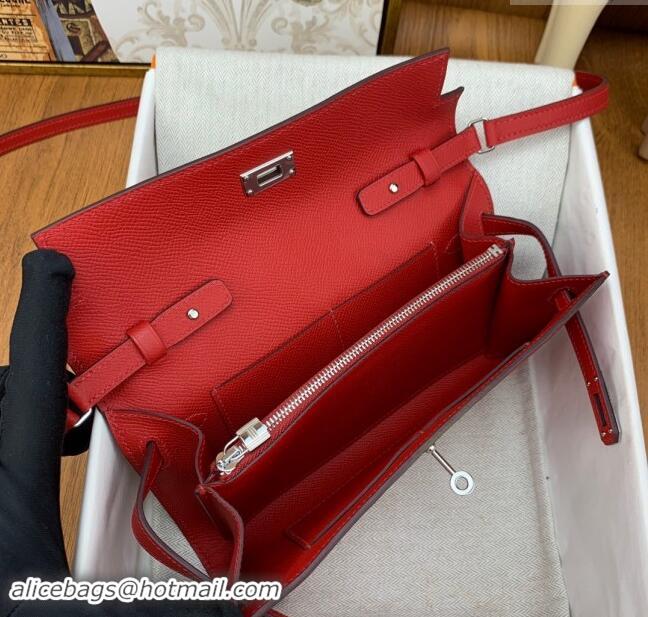 Market Sells Hermes Kelly To Go Wallet Bag in Original Epsom Leather H0801 Q5 National Flag Red/Silver 2024 (Full Handma