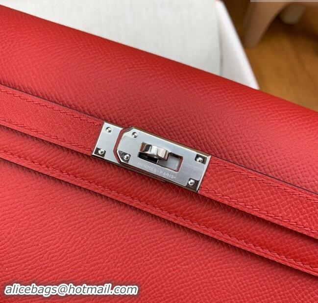 Market Sells Hermes Kelly To Go Wallet Bag in Original Epsom Leather H0801 Q5 National Flag Red/Silver 2024 (Full Handma