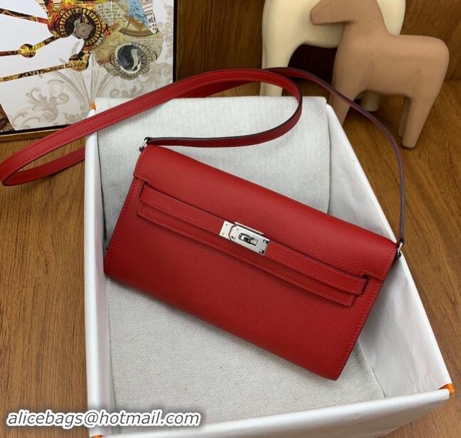 Market Sells Hermes Kelly To Go Wallet Bag in Original Epsom Leather H0801 Q5 National Flag Red/Silver 2024 (Full Handma