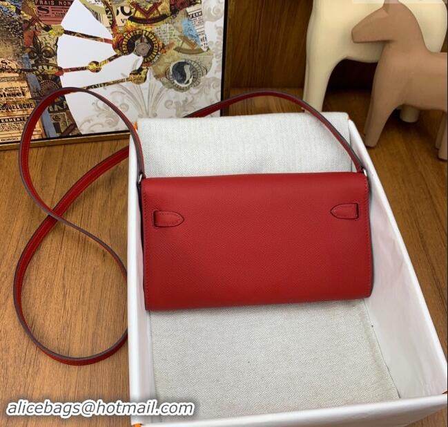 Market Sells Hermes Kelly To Go Wallet Bag in Original Epsom Leather H0801 Q5 National Flag Red/Silver 2024 (Full Handma