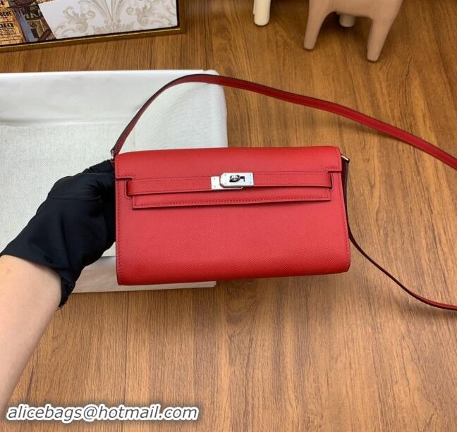 Market Sells Hermes Kelly To Go Wallet Bag in Original Epsom Leather H0801 Q5 National Flag Red/Silver 2024 (Full Handma