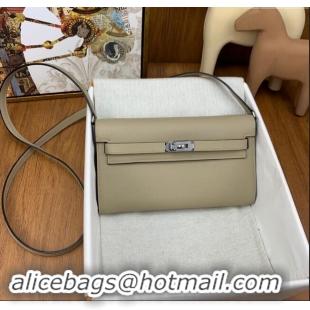 Top Grade Hermes Kelly To Go Wallet Bag in Original Epsom Leather H0801 S2 Trench Coat Grey/Silver 2024 (Full Handmade)