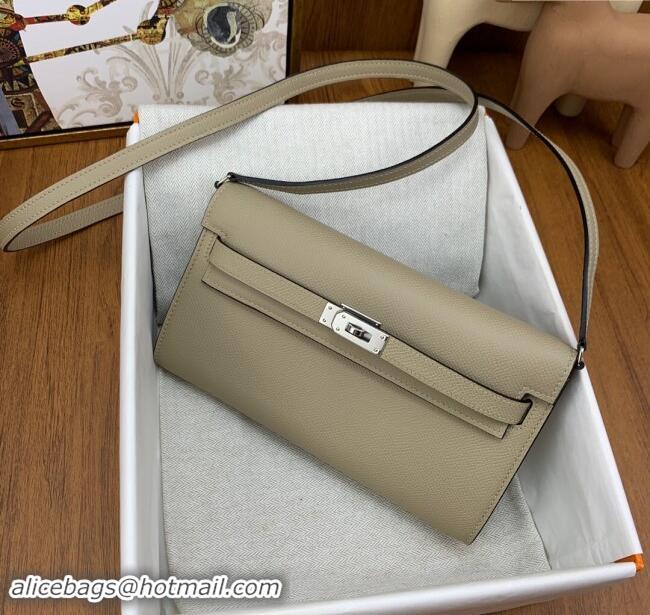 Top Grade Hermes Kelly To Go Wallet Bag in Original Epsom Leather H0801 S2 Trench Coat Grey/Silver 2024 (Full Handmade)