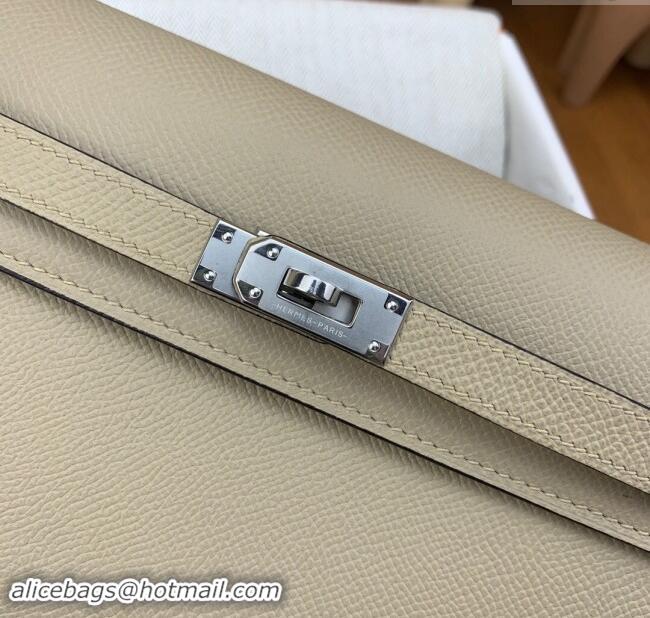 Top Grade Hermes Kelly To Go Wallet Bag in Original Epsom Leather H0801 S2 Trench Coat Grey/Silver 2024 (Full Handmade)