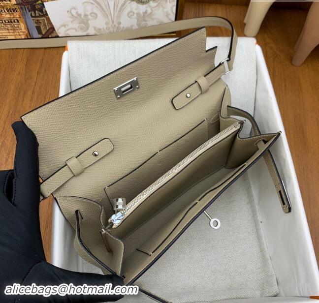 Top Grade Hermes Kelly To Go Wallet Bag in Original Epsom Leather H0801 S2 Trench Coat Grey/Silver 2024 (Full Handmade)