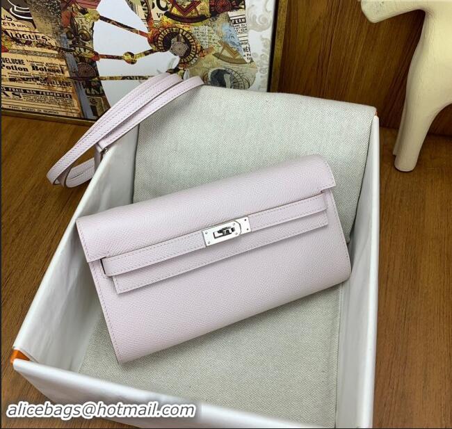 Popular Style Hermes Kelly To Go Wallet Bag in Original Epsom Leather H0801 09 Dreamy Purple/Silver 2024 (Full Handmade)