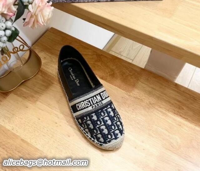 Good Product Dior Espadrilles Flat in Oblique Embroidered Fabric Blue 930038