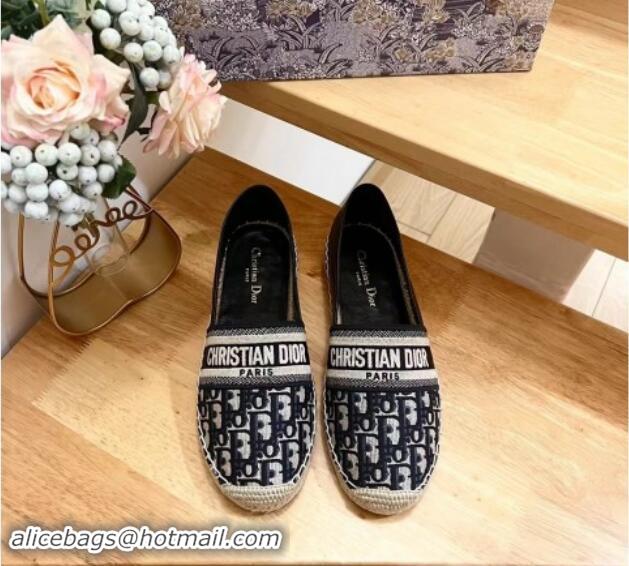 Good Product Dior Espadrilles Flat in Oblique Embroidered Fabric Blue 930038