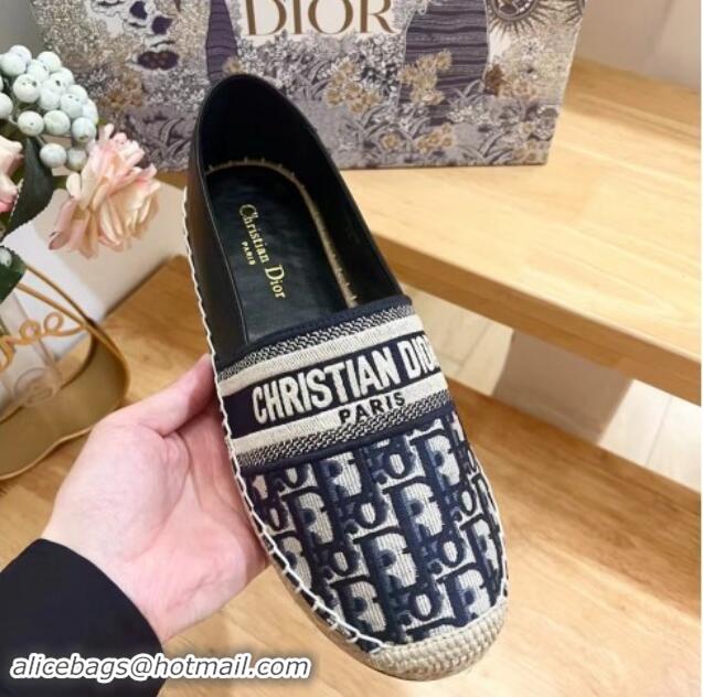 Good Product Dior Espadrilles Flat in Oblique Embroidered Fabric Blue 930038