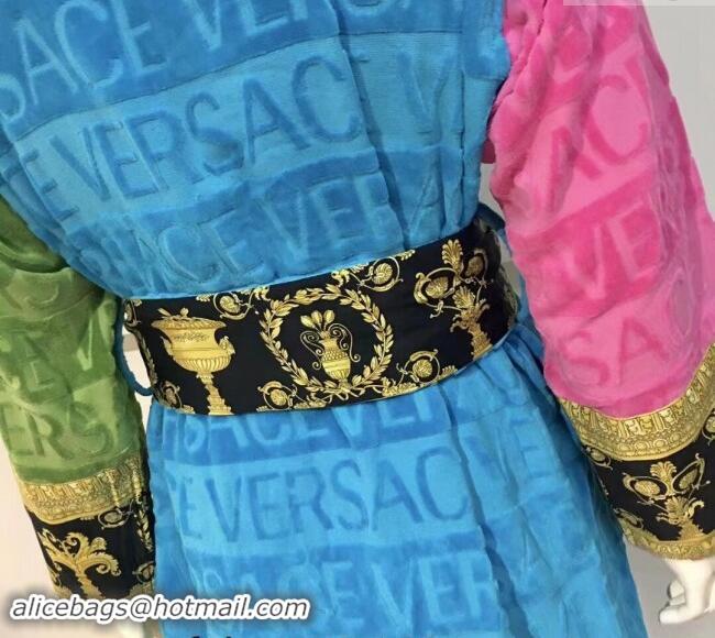 Well Crafted Versace Baroque Cotton Bathrobe 0201 Blue/Multicolor 2024 TOP