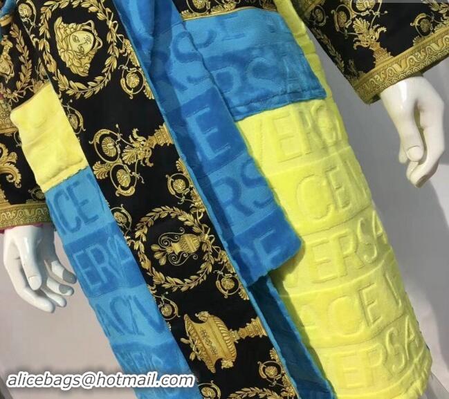 Well Crafted Versace Baroque Cotton Bathrobe 0201 Blue/Multicolor 2024 TOP