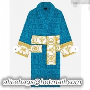 Reasonable Price Versace Baroque Cotton Bathrobe 0201 Blue/Gold 2024 TOP