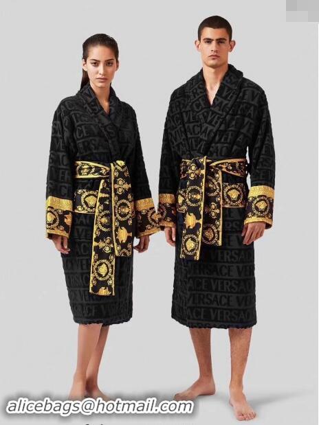 Grade Promotional Versace Baroque Cotton Bathrobe 0201 Black 2024 TOP