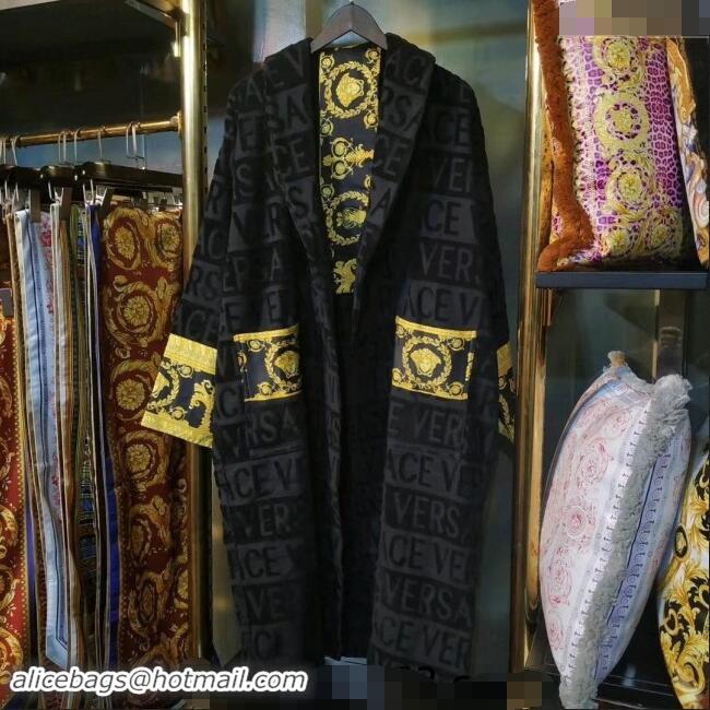 Grade Promotional Versace Baroque Cotton Bathrobe 0201 Black 2024 TOP