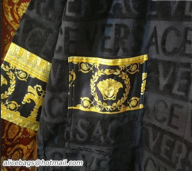 Grade Promotional Versace Baroque Cotton Bathrobe 0201 Black 2024 TOP