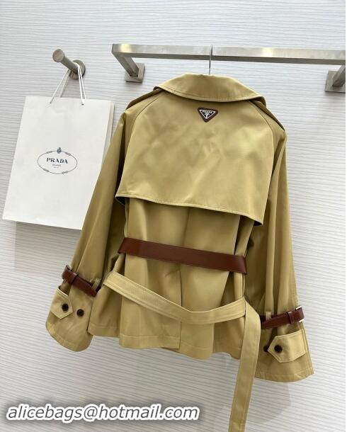 Well Crafted Prada Short Trench Coat with Belt P91911 Khaki 2024