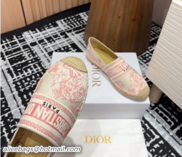 Best Grade Dior Dioriviera Dior Granville Espadrilles Flat in Cotton Embroidered with Toile de Jouy Sauvage Motif Pink 9