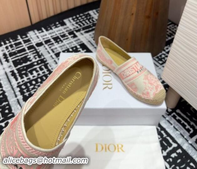 Best Grade Dior Dioriviera Dior Granville Espadrilles Flat in Cotton Embroidered with Toile de Jouy Sauvage Motif Pink 9