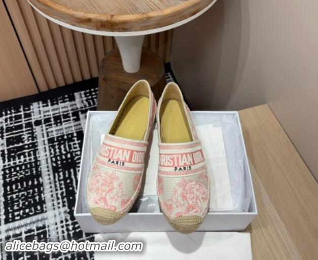 Best Grade Dior Dioriviera Dior Granville Espadrilles Flat in Cotton Embroidered with Toile de Jouy Sauvage Motif Pink 9