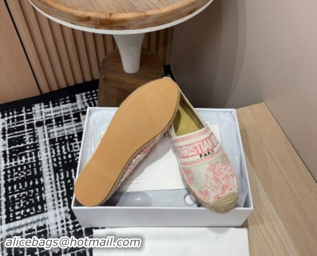 Best Grade Dior Dioriviera Dior Granville Espadrilles Flat in Cotton Embroidered with Toile de Jouy Sauvage Motif Pink 9