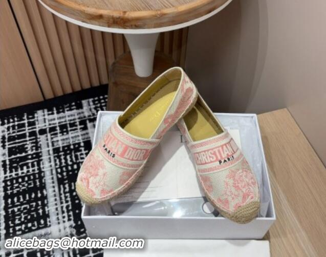 Best Grade Dior Dioriviera Dior Granville Espadrilles Flat in Cotton Embroidered with Toile de Jouy Sauvage Motif Pink 9