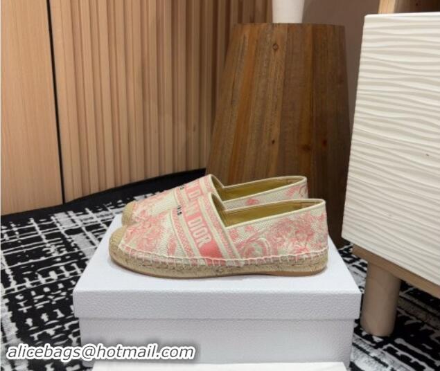 Best Grade Dior Dioriviera Dior Granville Espadrilles Flat in Cotton Embroidered with Toile de Jouy Sauvage Motif Pink 9