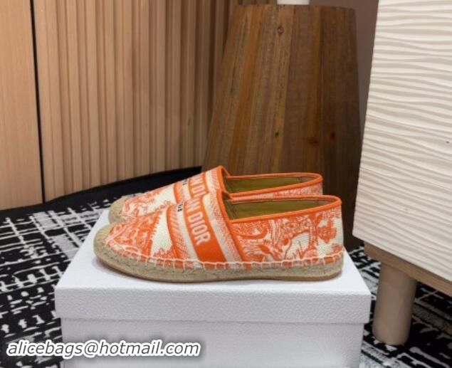 Best Price Dior Dioriviera Dior Granville Espadrilles Flat in Cotton Embroidered with Toile de Jouy Sauvage Motif Orange