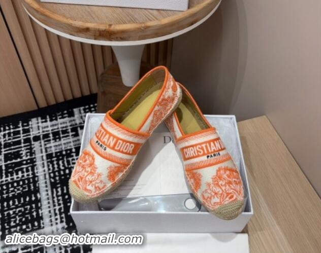 Best Price Dior Dioriviera Dior Granville Espadrilles Flat in Cotton Embroidered with Toile de Jouy Sauvage Motif Orange