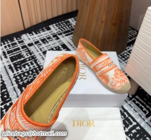 Best Price Dior Dioriviera Dior Granville Espadrilles Flat in Cotton Embroidered with Toile de Jouy Sauvage Motif Orange