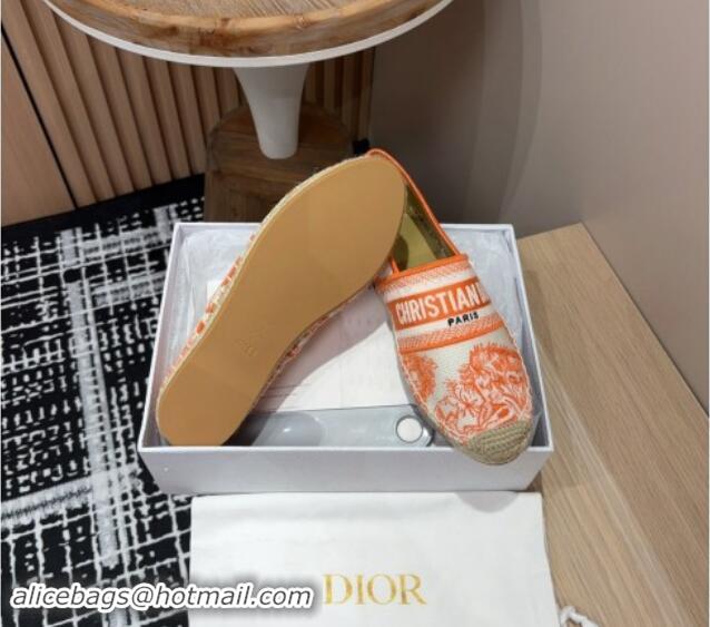 Best Price Dior Dioriviera Dior Granville Espadrilles Flat in Cotton Embroidered with Toile de Jouy Sauvage Motif Orange