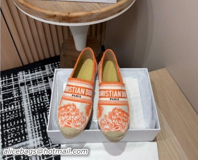 Best Price Dior Dioriviera Dior Granville Espadrilles Flat in Cotton Embroidered with Toile de Jouy Sauvage Motif Orange