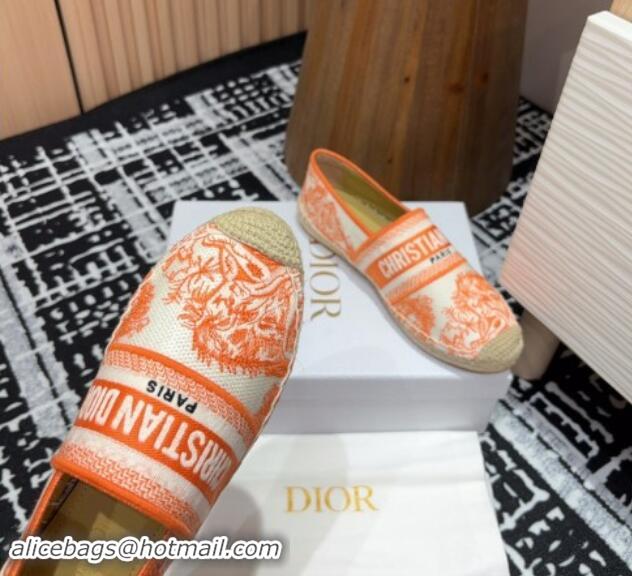 Best Price Dior Dioriviera Dior Granville Espadrilles Flat in Cotton Embroidered with Toile de Jouy Sauvage Motif Orange