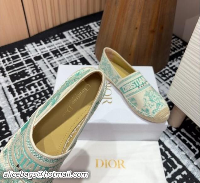 Perfect Dior Dioriviera Dior Granville Espadrilles Flat in Cotton Embroidered with Toile de Jouy Sauvage Motif Aquamarin