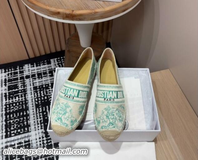 Perfect Dior Dioriviera Dior Granville Espadrilles Flat in Cotton Embroidered with Toile de Jouy Sauvage Motif Aquamarin