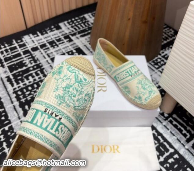 Perfect Dior Dioriviera Dior Granville Espadrilles Flat in Cotton Embroidered with Toile de Jouy Sauvage Motif Aquamarin