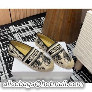 Grade Quality Dior Flat Espadrilles in Light Beige Cotton Embroidered with Plan de Paris Motif 930048