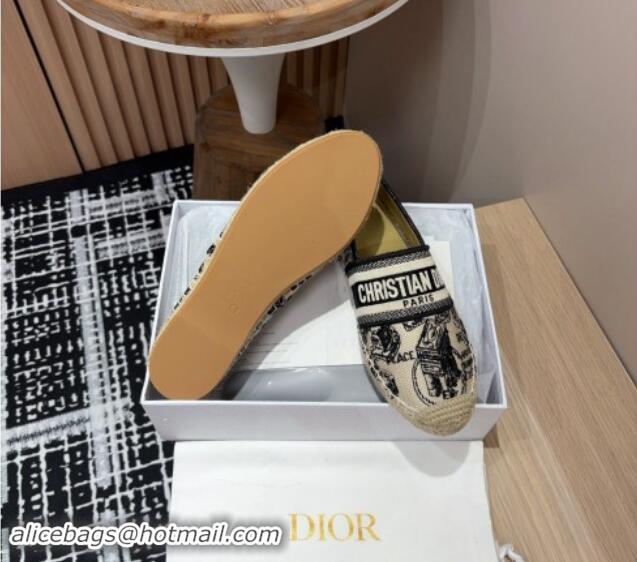 Grade Quality Dior Flat Espadrilles in Light Beige Cotton Embroidered with Plan de Paris Motif 930048