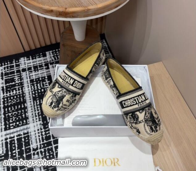 Grade Quality Dior Flat Espadrilles in Light Beige Cotton Embroidered with Plan de Paris Motif 930048